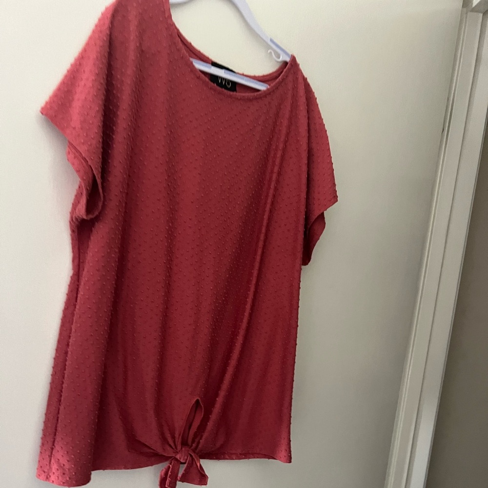 W5 Textured Coral Tie-Front Blouse